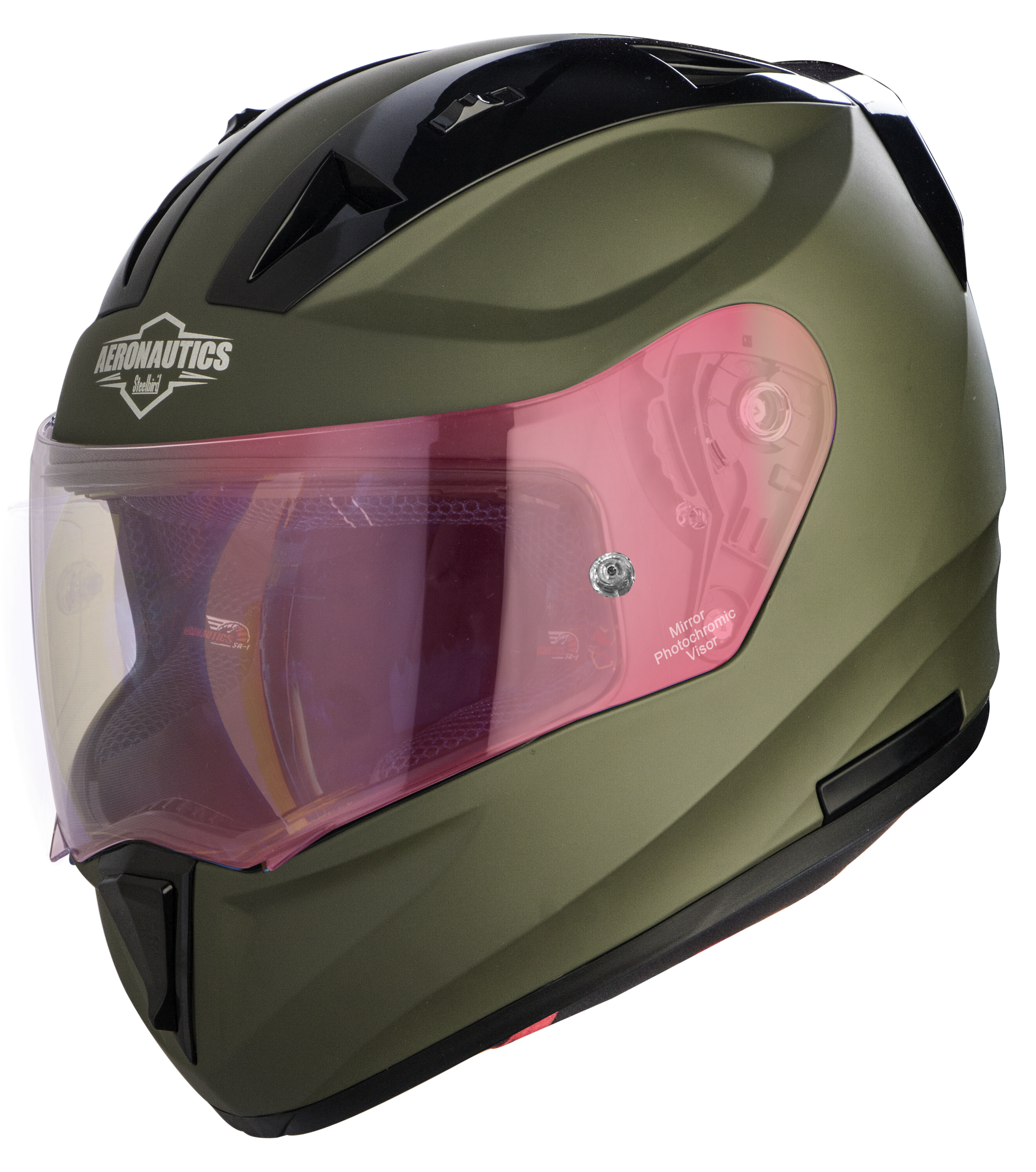 SA-1 Aeronautics Mat Battle Green With Anti-Fog Shield Gold Night Vision Photochromic Visor